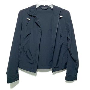 Vintage Express Stretch Windbreaker Hooded Zip Up Black Long Sleeve Women Small